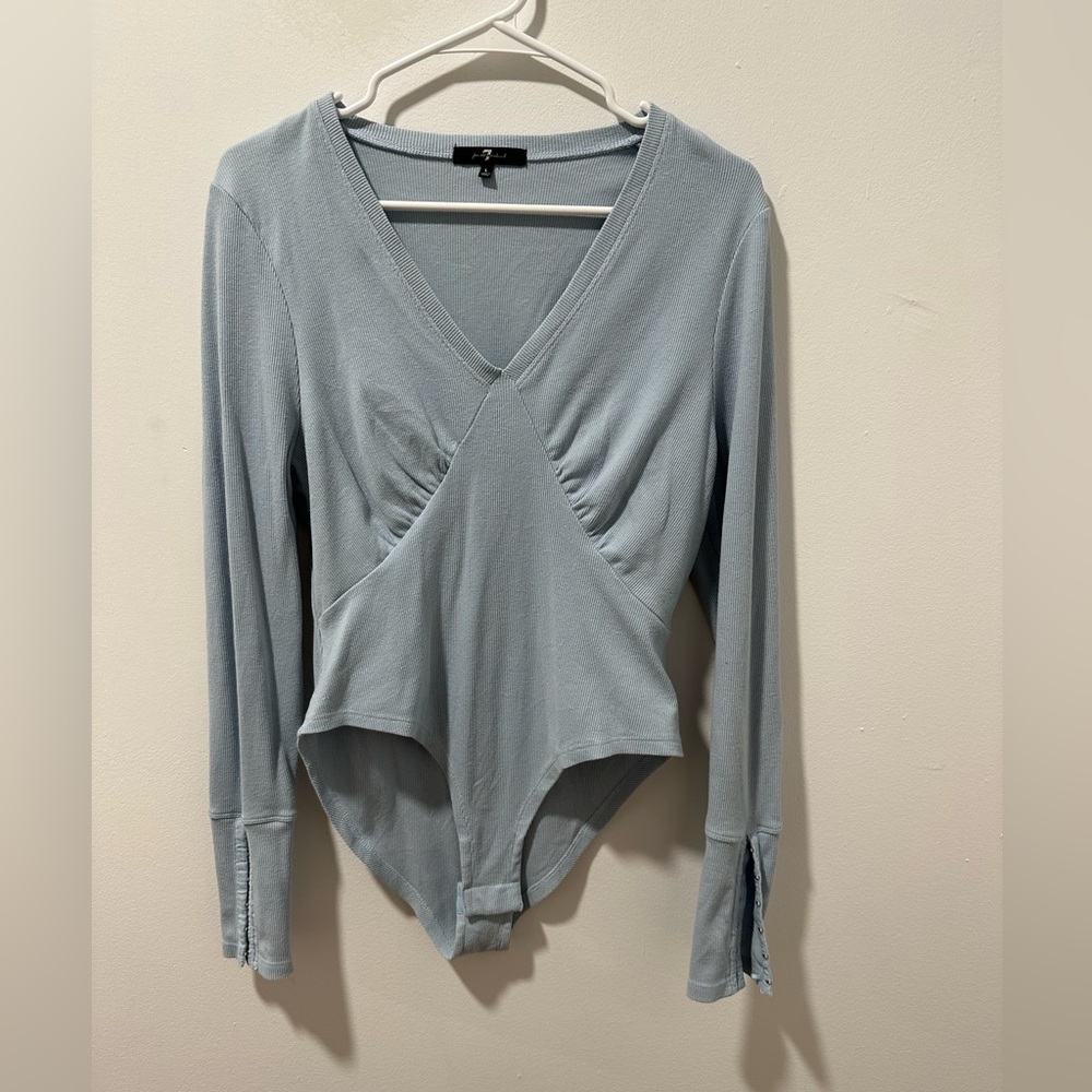 7 For All Mankind; size L, light blue v neck bodysuit